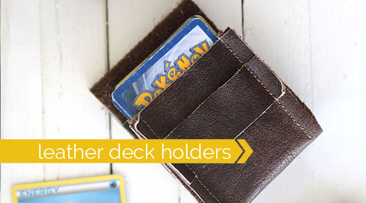 my boys would love this! make a DIY leather deck holder for Pokemon or Magic cards - great gift for tweens!