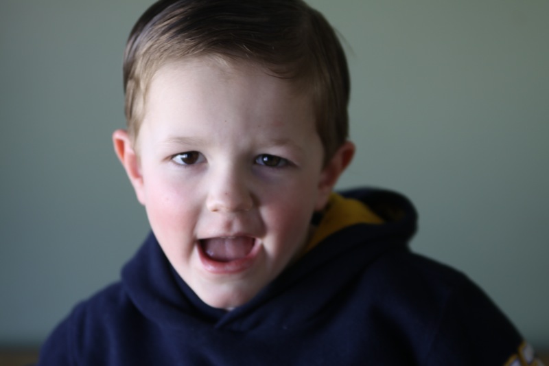 A young child with light hitting one side of face, other side in shadow