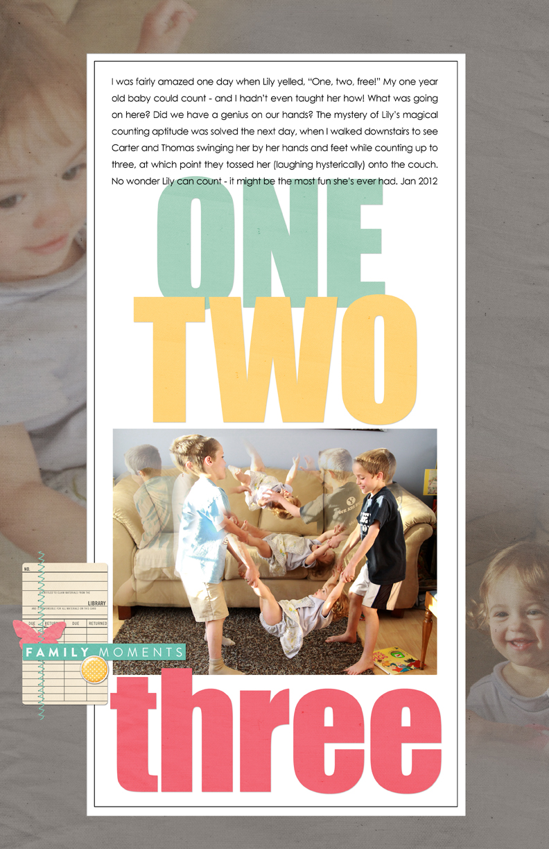 Scrapbook page with photos of kids and journaling