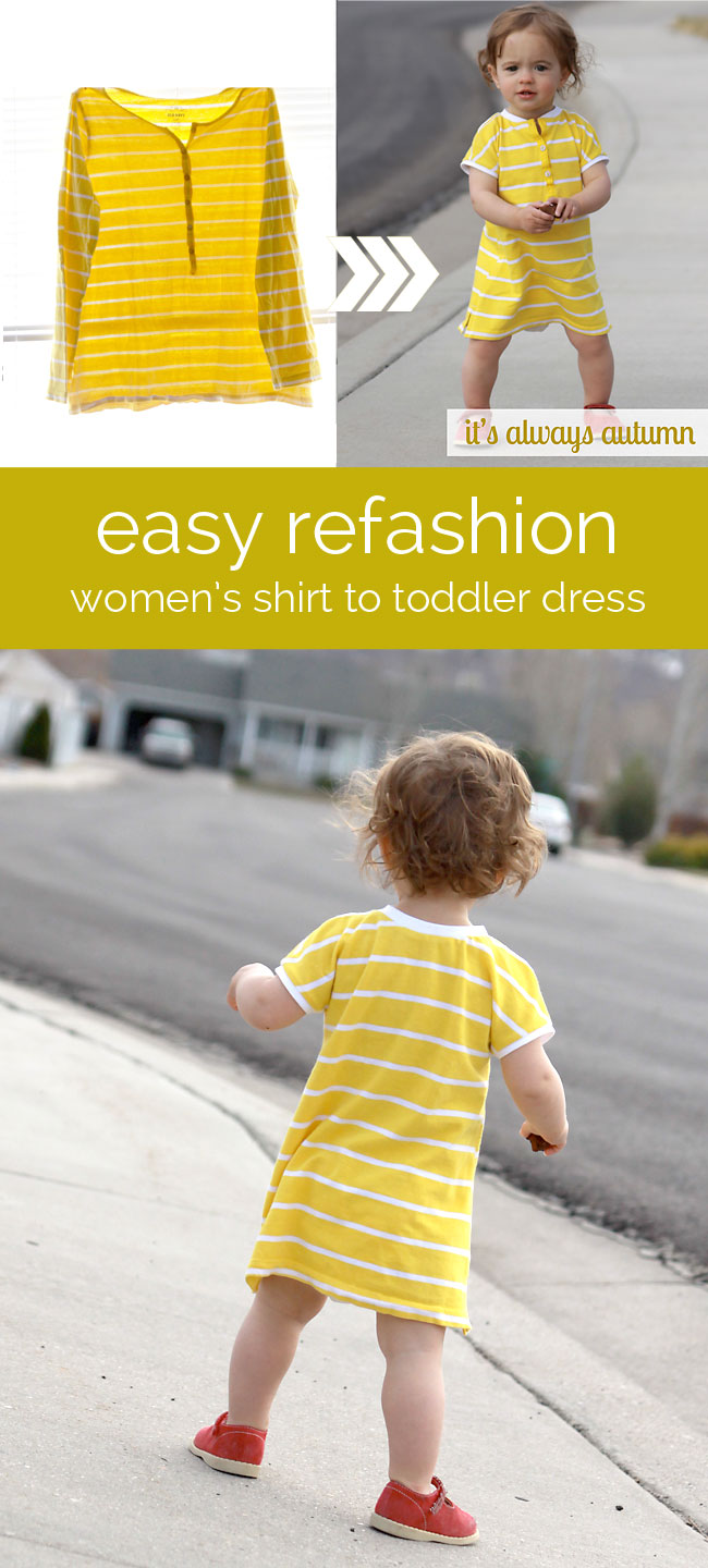 refashion an old or unworn women's tee into an adorable dress for a baby/toddler girl with this easy sewing tutorial