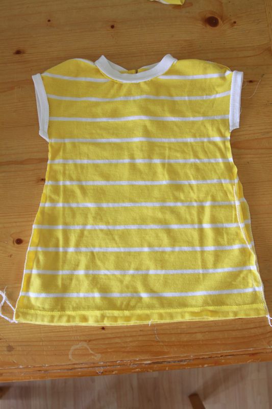 finished yellow baby dress, inside out