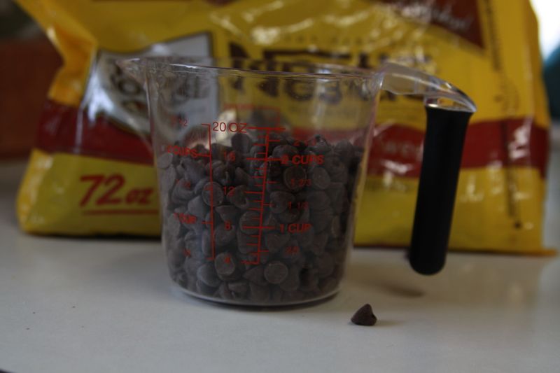 chocolate chips in a glass measuring cup