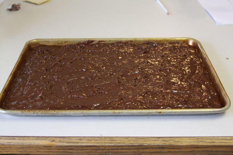brownie batter in a cookie sheet