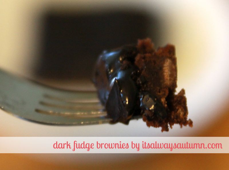 bite of dark fudge brownies on a fork