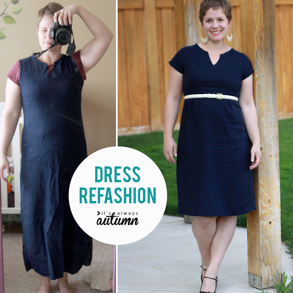 Cute dress refashion! She made it shorter and roomier around the waistline and added sleeves.