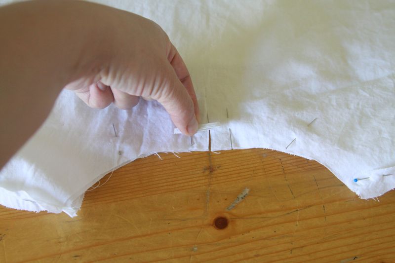 pinning small loop of elastic into back neckline