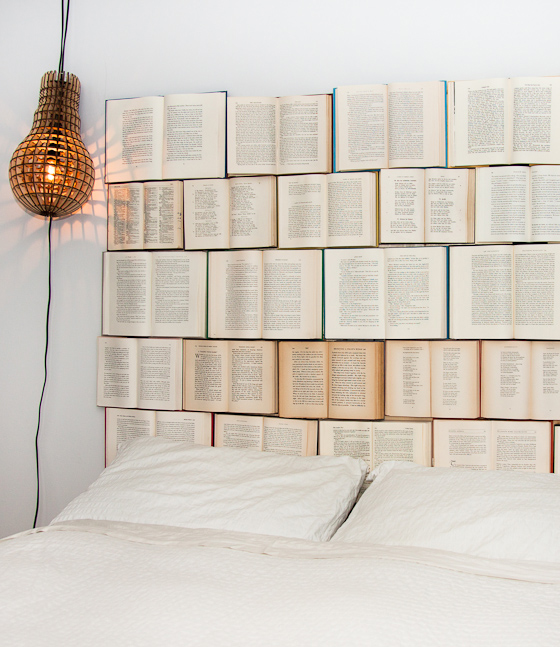 How to decorate with books and book pages - make a book headboard