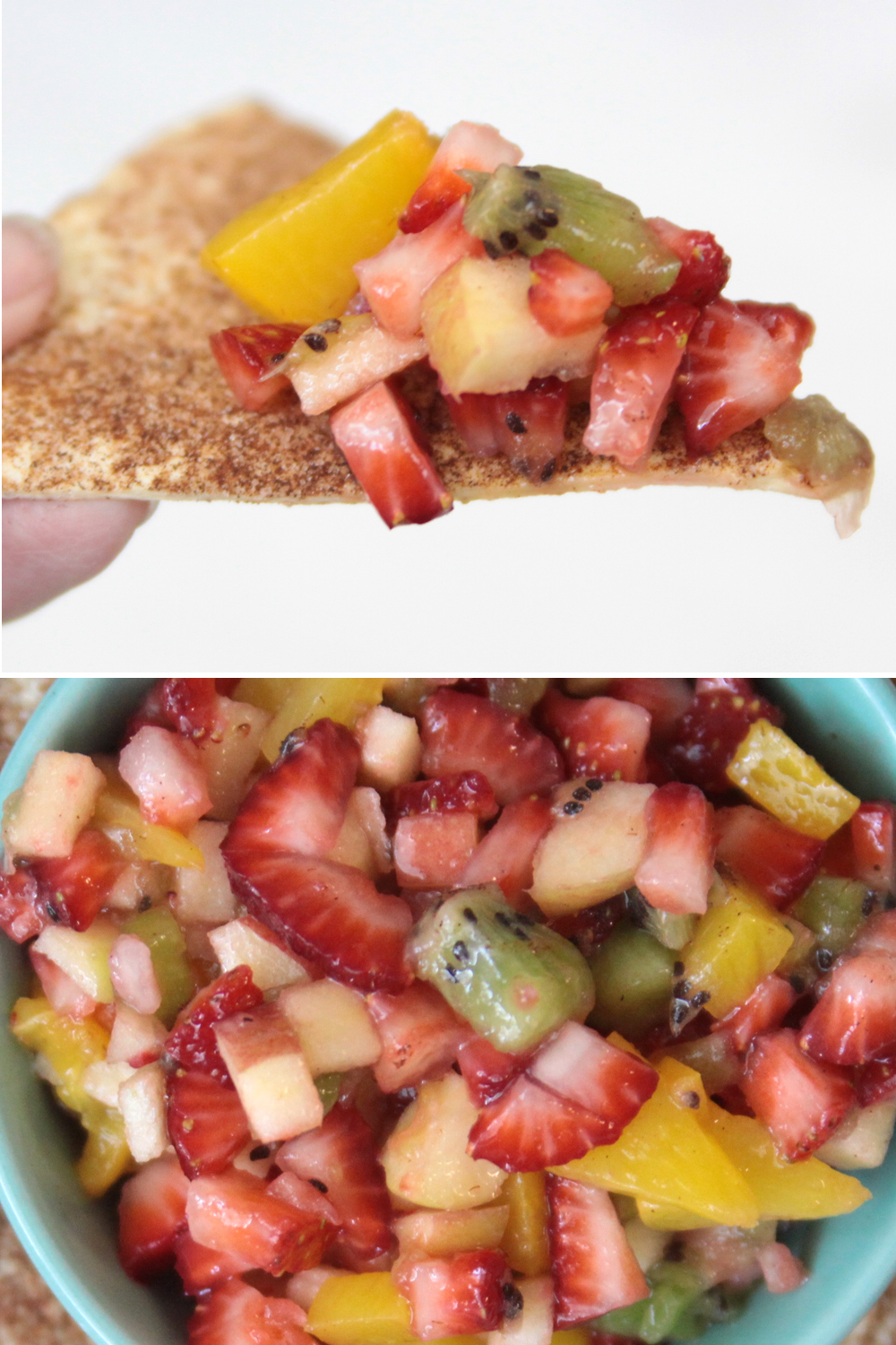 Easy fresh fruit salsa with cinnamon sugar tortilla chips It's Always Autumn