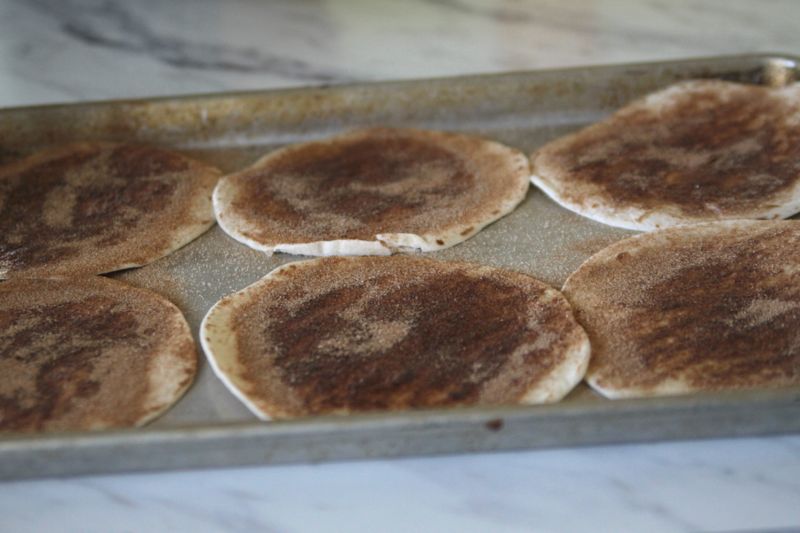 Tortillas brushed with butter and sprinkled with cinnamon sugar