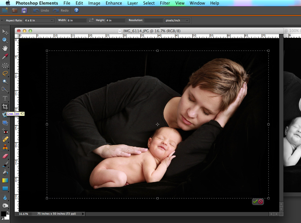cropping edited photo of mom and baby