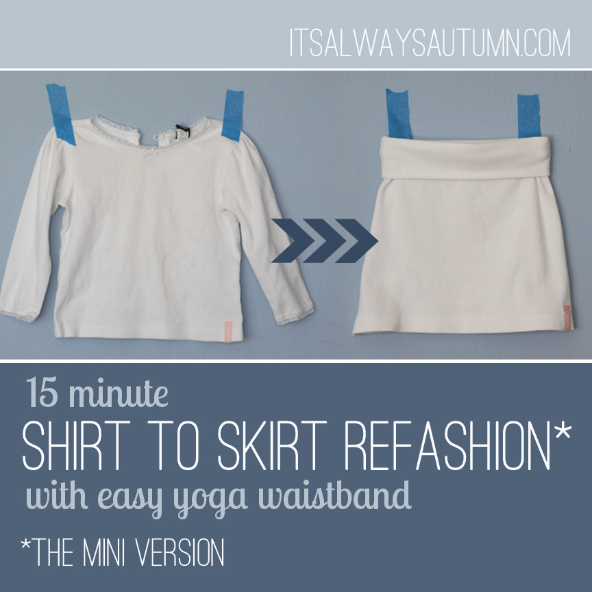 white skirt with yoga waistband made from a white long sleeve shirt