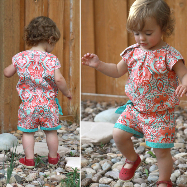 Click through for the free sewing pattern for this adorable girls' shortie in size 12-18mo. Also, instructions to make one in any size!