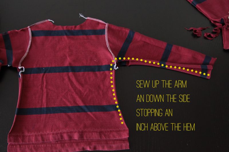 Pajama top with underarm and side seam marked