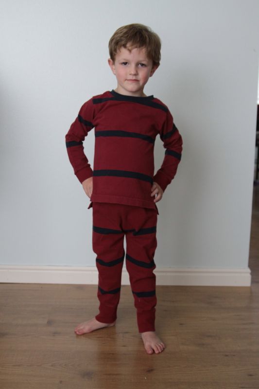 A little boy that is wearing DIY pajamas