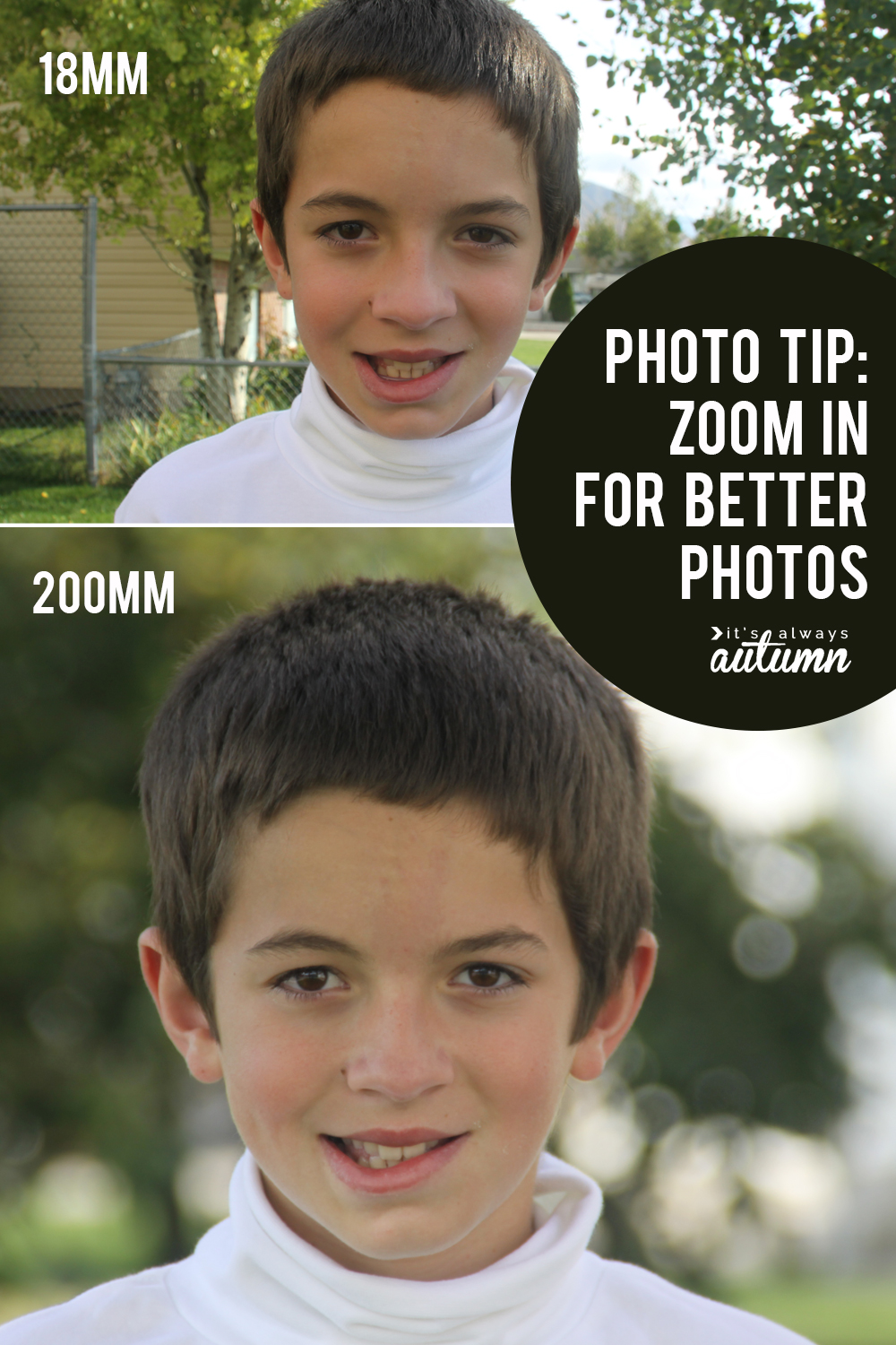 Photography tip: Understanding focal length. Focal length (whether you are zoomed in or out) makes a HUGE difference in how your photos look.