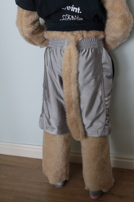 boy dressed in cosmo cougar costume with long tail