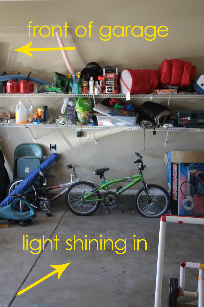 Garage with shelves full of household items