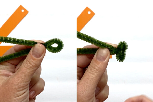 Green pipe cleaner with a loop twisted on the end