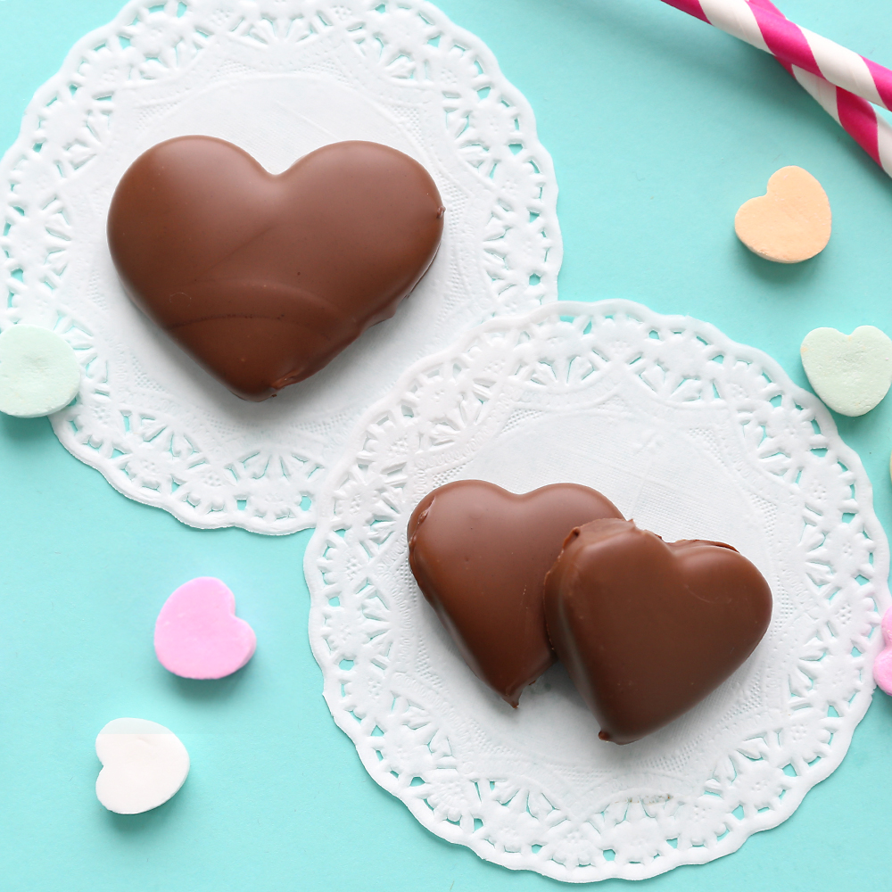Peanut butter and chocolate hearts for Valentine\'s Day