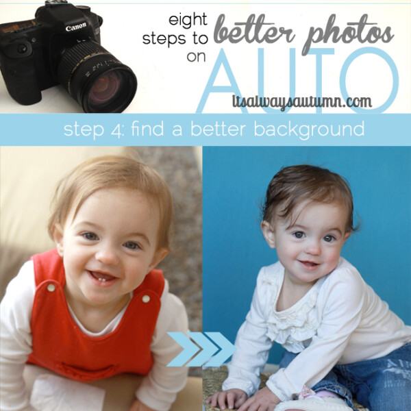 eight steps to better photos on auto; find a better background; photo of little girl with distracting elements in background; photo of same little girl on plain blue background