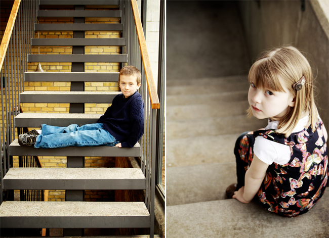 children sitting on stairs