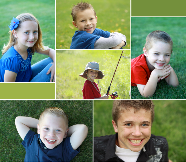 collage of photos all with green blurred grass in the background