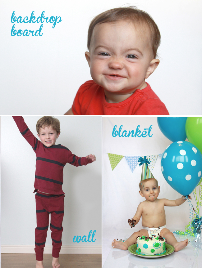 collage of photos with plain white backgrounds, made from backdrop board, wall, blanket