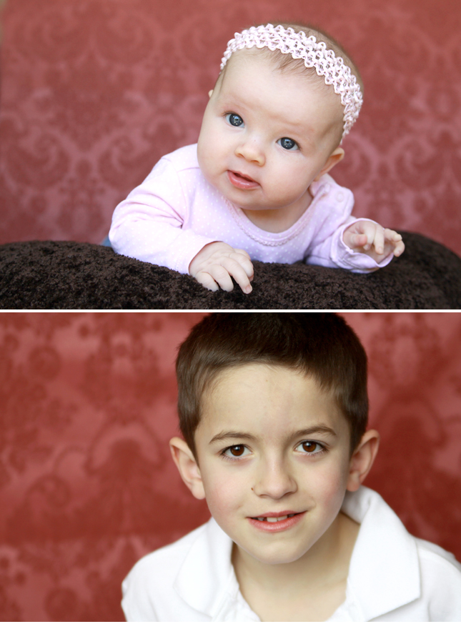 photo of a baby girl with pink fabric background; photo of boy with same pink fabric background