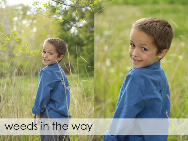 photo of boy with weeds in front of his face; photo of boy without weeds in the way