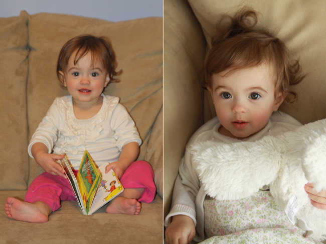 photo of a baby on couch taken with a flash; photo taken without a flash