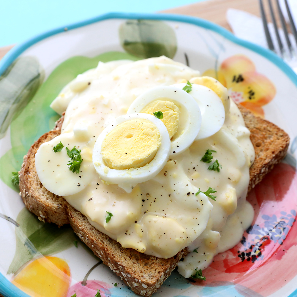 Creamed eggs on toast recipe! Great way to use up all those hardboiled eggs at Easter.