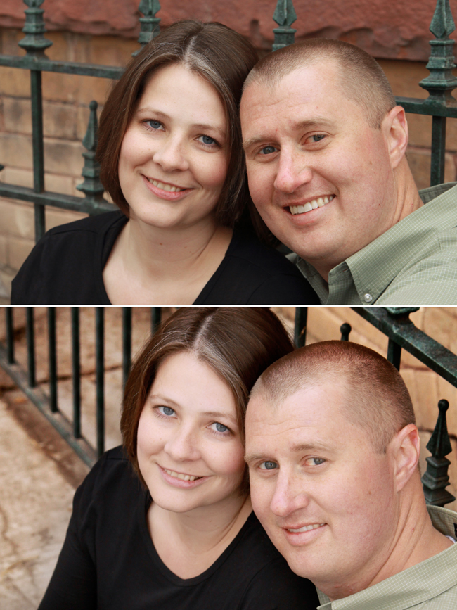 close up of man and woman looking ahead; closeup of man and women looking slightly up