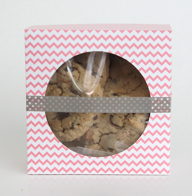 Cookies in a paper box, sealed with washi tape