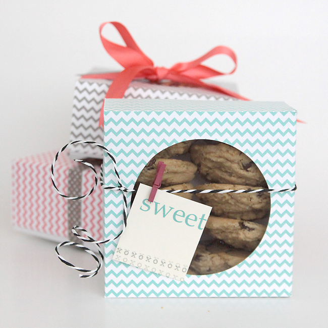 boxes made from patterned paper filled with cookies