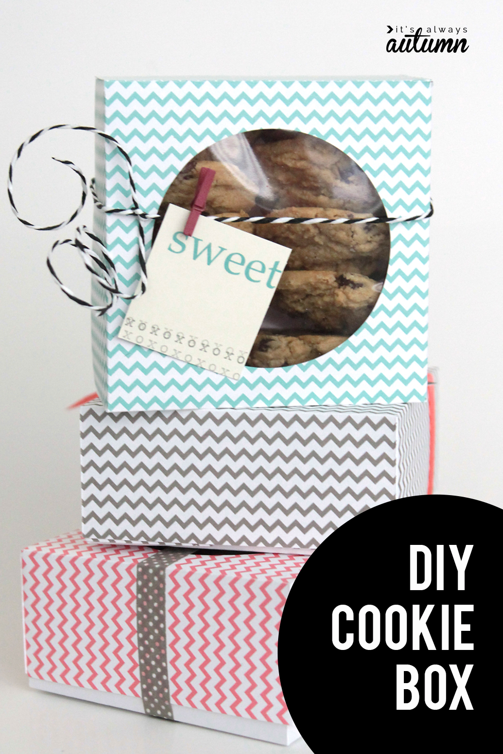 DIY cookie box. How to make a cute box for cookies from a sheet of scrapbook paper.