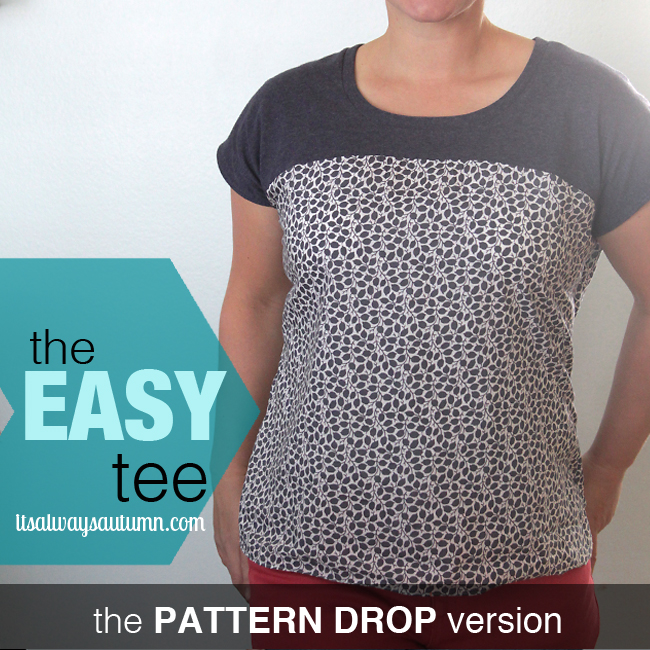 The easy tee pattern drop version with solid blue top portion and floral blue lower portion