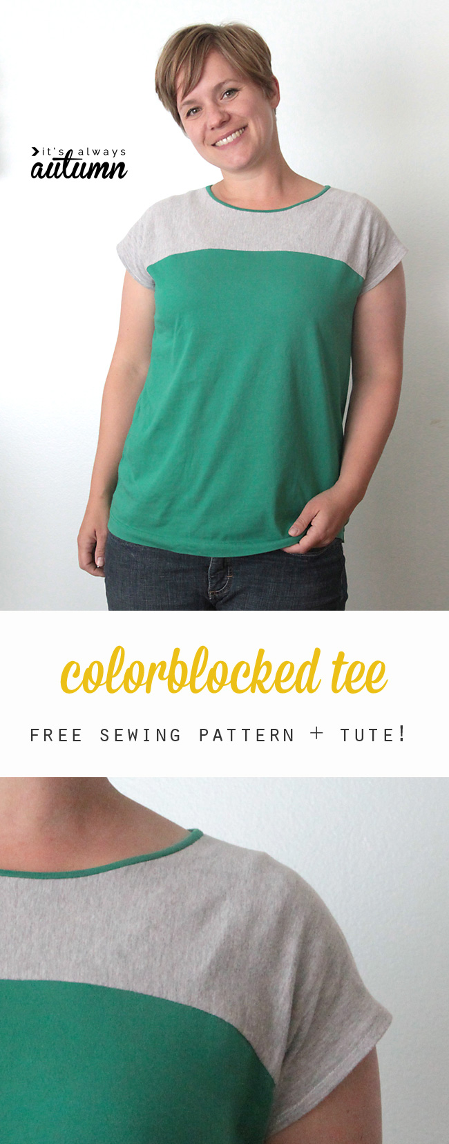 Free pattern and sewing tutorial for this easy to sew color blocked women's tee shirt.