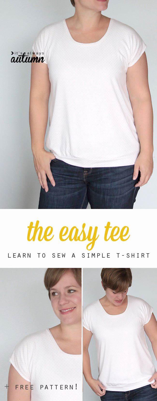 learn the simplest way to make a women's tee with this easy to follow sewing tutorial - use the free pattern included or learn to make your own!