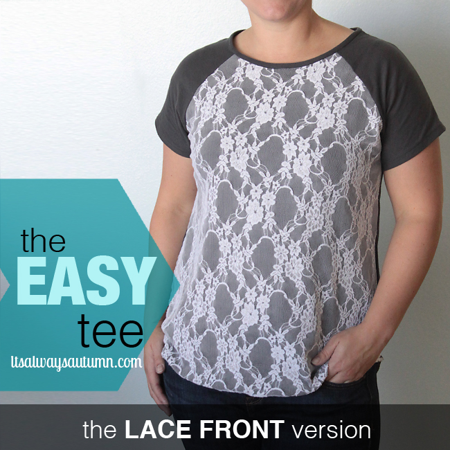 The easy tee raglan version with grey sleeves and back and white lace front