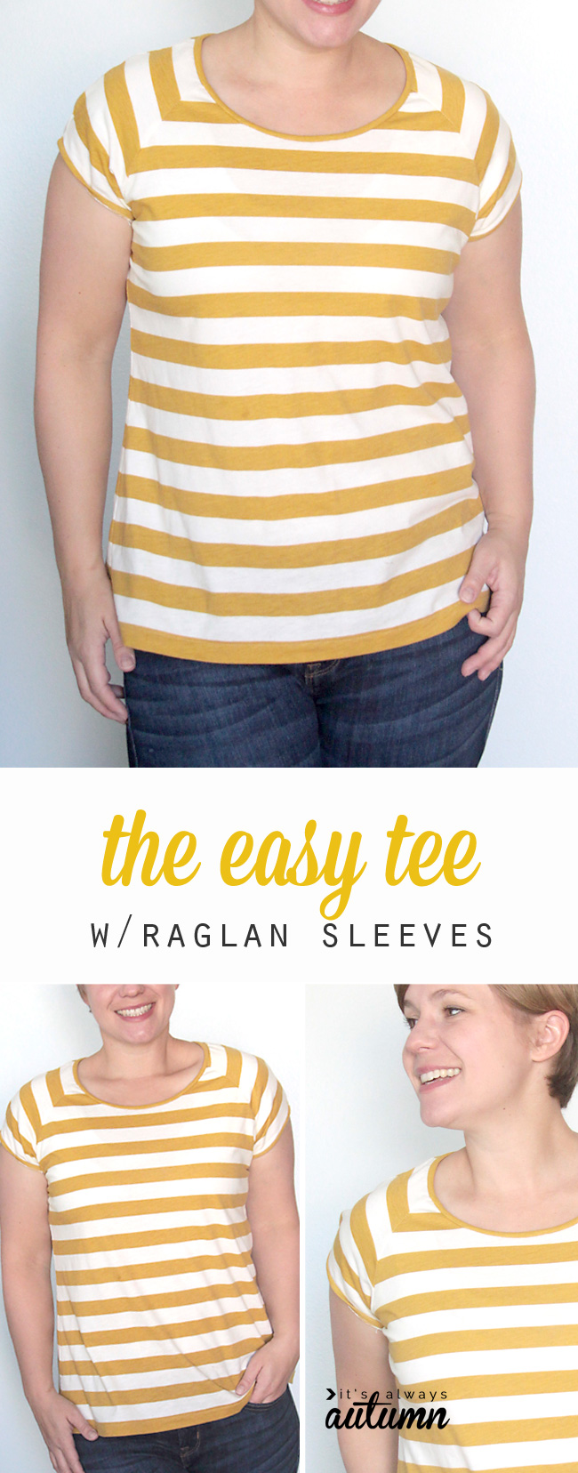 Free pattern and sewing tutorial for this easy to sew raglan sleeve tee for women.