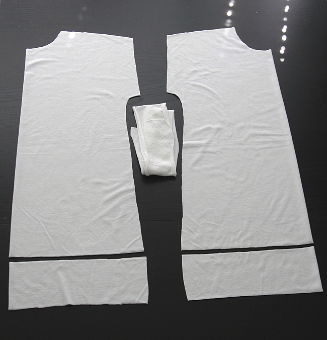 Front and back shirt pieces, front and back hem bands, neckbinding