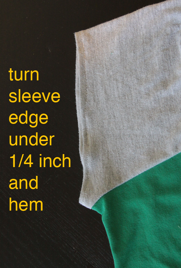 Sleeve edge turned under 1/4 inch and hemmed