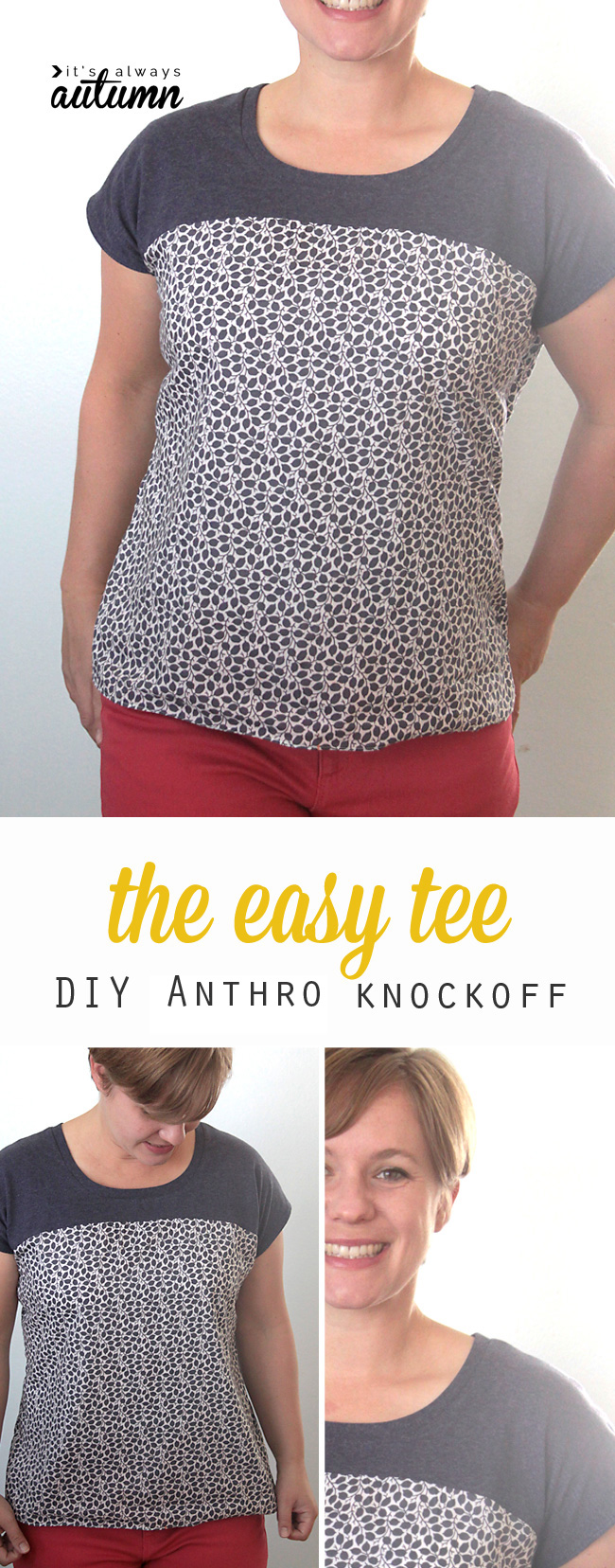 Use the included free pattern to make this easy to sew Anthropologie knockoff women's shirt.