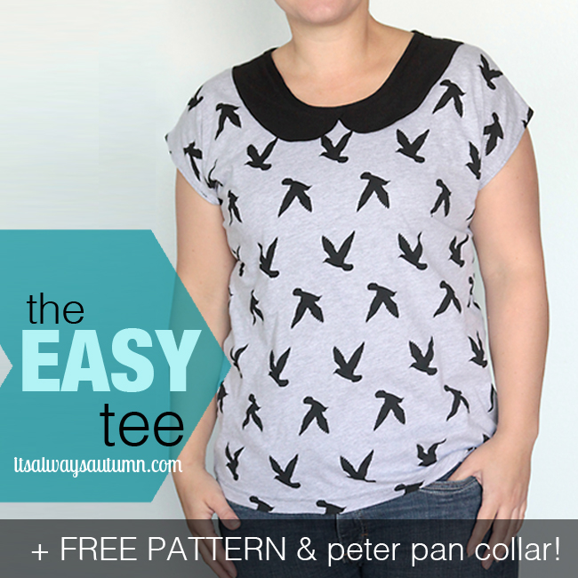 A person wearing the easy tee with peter pan collar