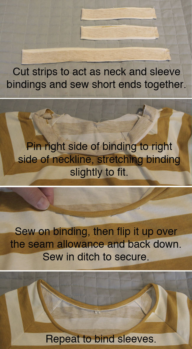 installing neckbinding in neckline of t-shirt