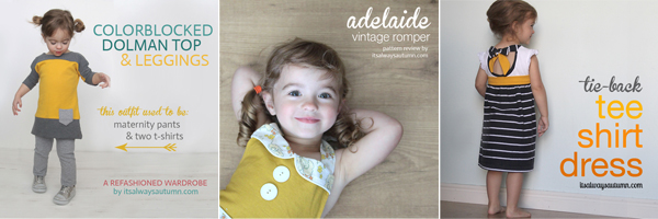 collage of photos of girl wearing hand made clothing