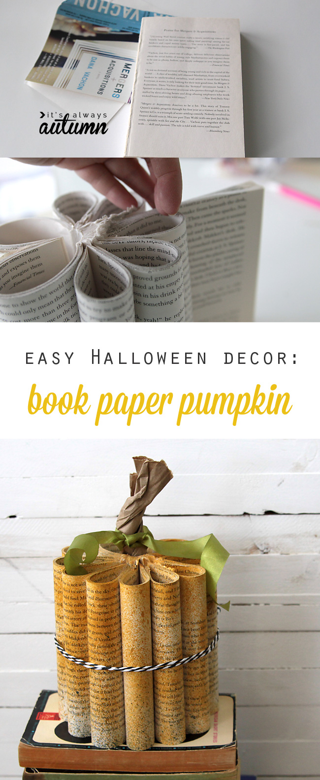 Fun new take on a book paper pumpkin! Easy DIY Halloween decoration.