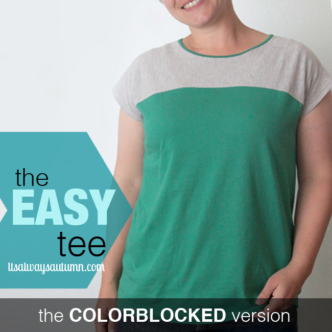 A woman wearing a color blocked easy tee
