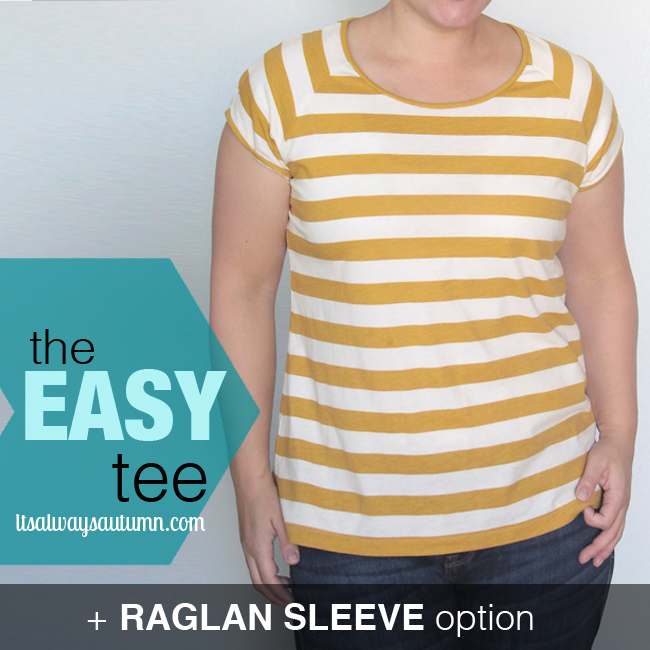 A woman wearing striped raglan sleeve easy tee