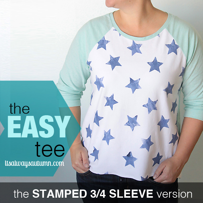 the easy tee with 3/4 length sleeves and stars stamped on the front